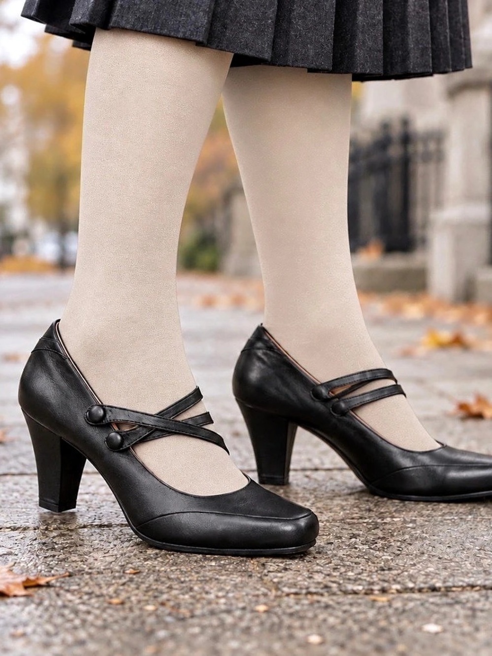 Denver Hayes Melanie Black Leather Double-Strap Mary Jane Heels | Size 9